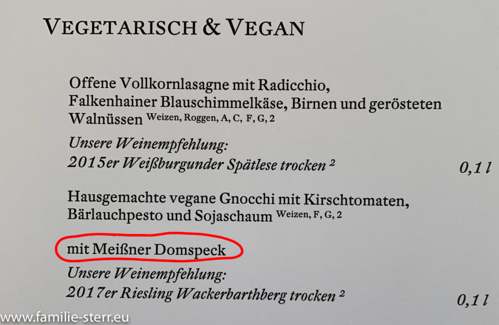 Speisekarte für Vegetarier und Veganer