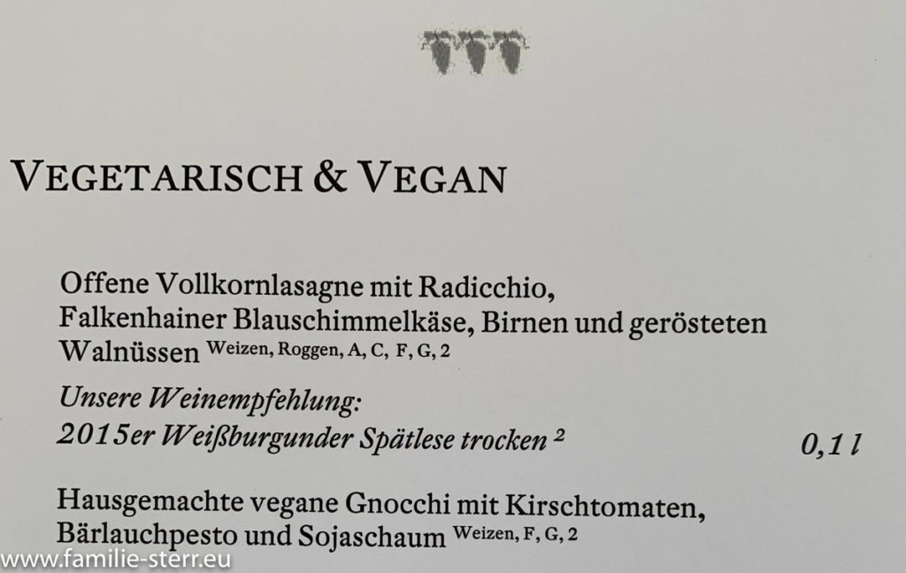 Speisekarte für Vegetarier und Veganer