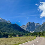Blick in die Dolomiten Gipfel auf der Straße von Sexten nach Bad Moos